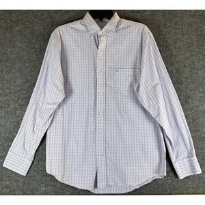 IZOD Button Down Shirt Mens L‎ Purple Plaid Long Sleeve Casual Cotton